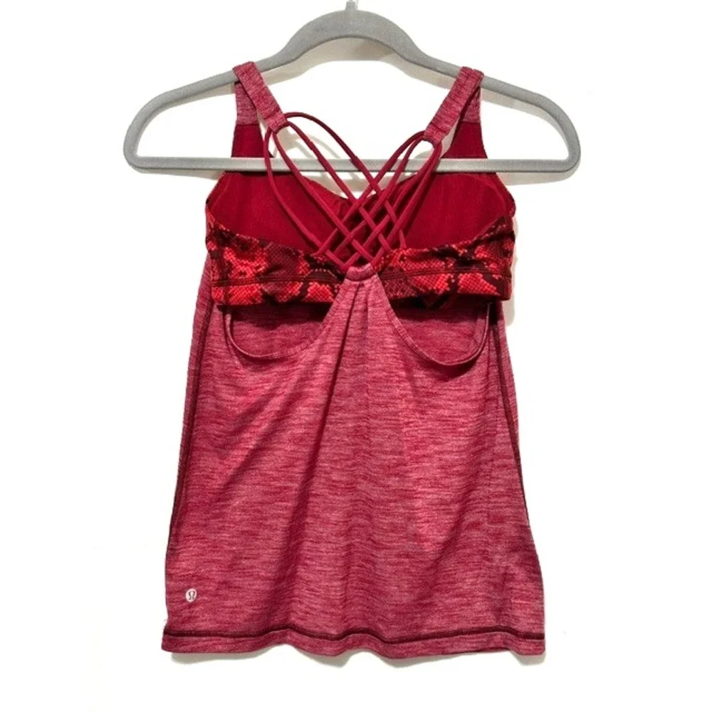 Lululemon 4 Red Snakeskin Print Heathered Racer Back Sports Bra Athletic Tank